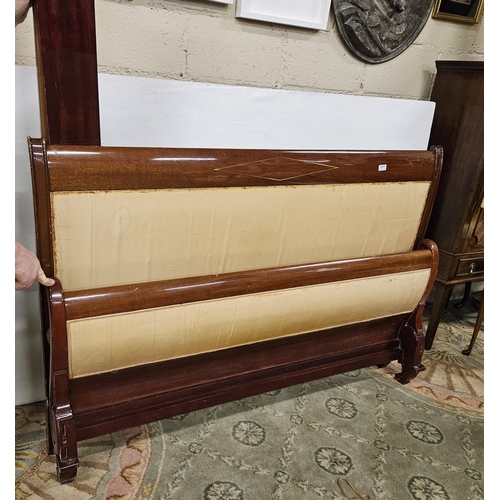 330 - Contemporary Mahogany Bed Frame, suitable for a 5ft mattress, the headboard featuring a brass string... 