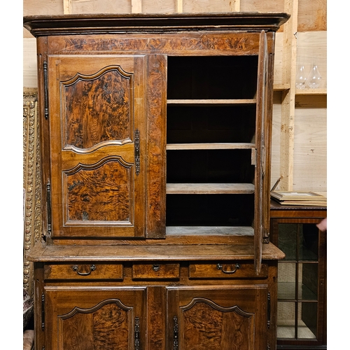 415 - French Oak Tall Press - 19thC - 2 upper cabinet doors enclosing shelves, above 3 drawers and a cupbo... 