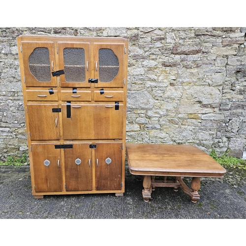 552 - Vintage Kitchen Cabinet & oak coffee table (not level) (2)