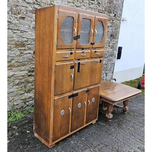 552 - Vintage Kitchen Cabinet & oak coffee table (not level) (2)