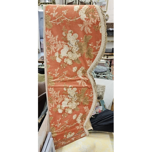 553 - Pair Chinoiserie Curtains with matching pelmet, double lined, red with white flowers, suitable for a... 