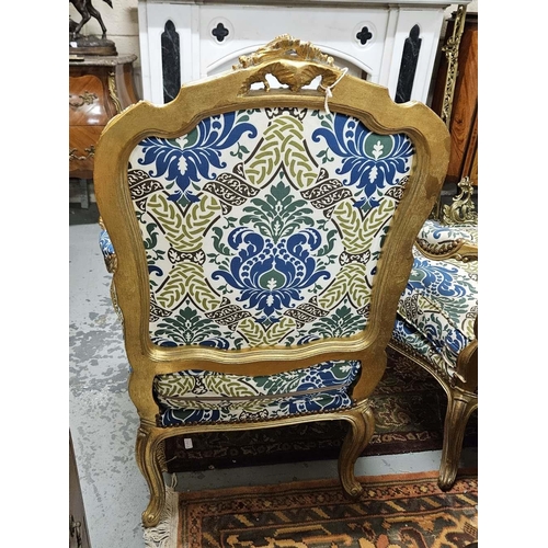 1 - Matching Pair of Carved Gilt Framed Armchairs, fino gold finish, the carved shell motif over floral ... 