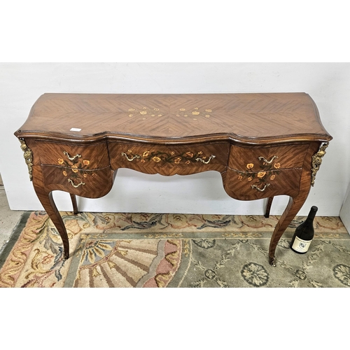 60 - Continental Kneehole Desk, with a serpentine shaped front and 5 drawers, on sabre legs, marquetry de... 