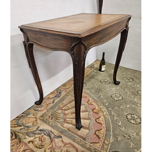 62 - Fine 19thC Rosewood Centre/ Side Table, with a tooled tan leather top, on cabriole legs with leaf ca... 