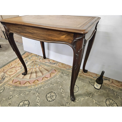 62 - Fine 19thC Rosewood Centre/ Side Table, with a tooled tan leather top, on cabriole legs with leaf ca... 