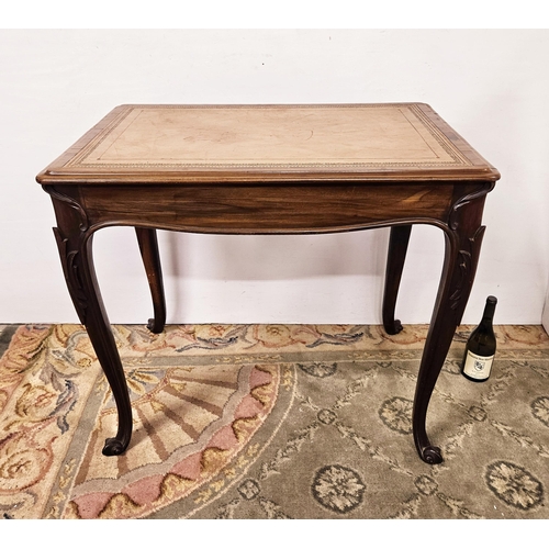 62 - Fine 19thC Rosewood Centre/ Side Table, with a tooled tan leather top, on cabriole legs with leaf ca... 