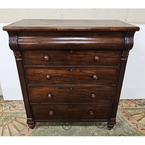 66 - Victorian Mahogany Scotch Chest of Drawers (polished condition), the shaped apron drawer over 4 furt... 