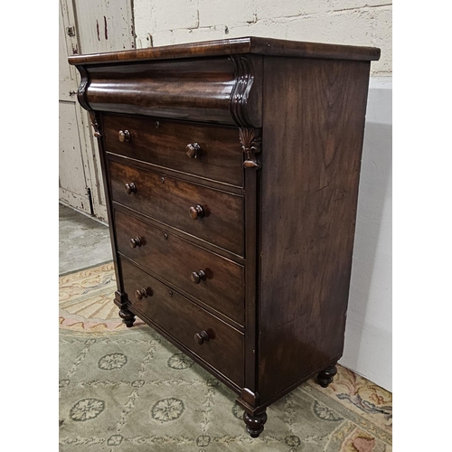 66 - Victorian Mahogany Scotch Chest of Drawers (polished condition), the shaped apron drawer over 4 furt... 