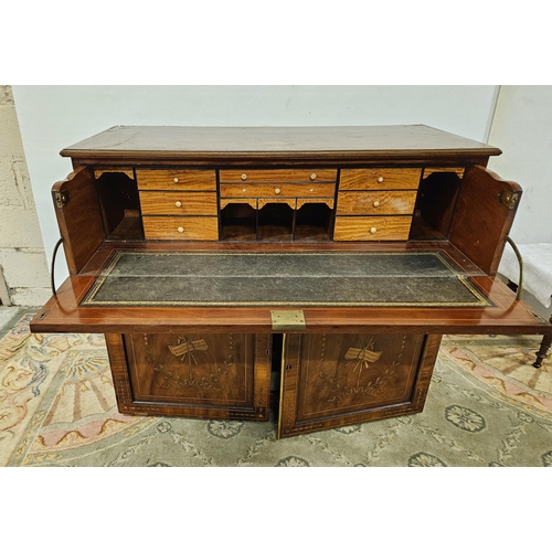 67 - Edwardian Inlaid Mahogany Secretaire Bureau, nicely inlaid desk front, with cast brass handles openi... 