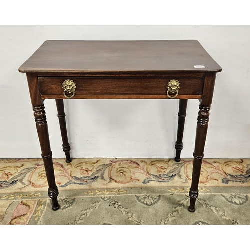 68 - Victorian Mahogany Side Table, the apron drawer with lion mask handles, on turned legs, 76cmH x 76cm... 