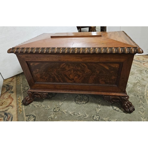 70 - Fine Quality 19thC Regency Mahogany Wine Cooler, sarcophagus form, the hinged lid having egg and dar... 