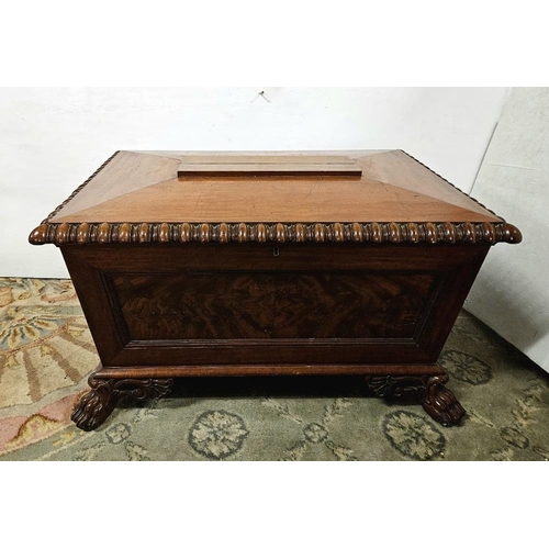 70 - Fine Quality 19thC Regency Mahogany Wine Cooler, sarcophagus form, the hinged lid having egg and dar... 