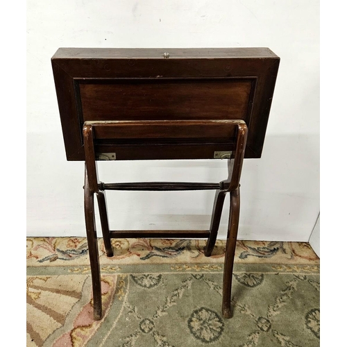 71 - 19thC Mahogany Campaign Desk, on c-scrolled legs, opens to an interior with red tooled leather writi... 