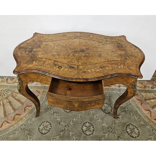 76 - Early 20thC French Walnut Centre Table, serpentine shaped, with a decorative inlaid top over apron d... 