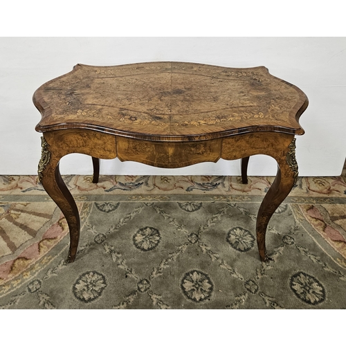 76 - Early 20thC French Walnut Centre Table, serpentine shaped, with a decorative inlaid top over apron d... 