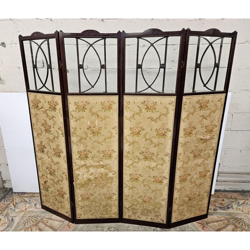 79 - Edwardian 4-Section folding Mahogany Frame Screen, nice floral inlay throughout, glass upper compart... 