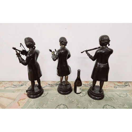 104 - Set of 3 tall Bronze Table Figures of Musical Interest - 