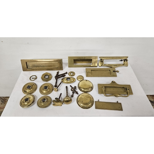 113 - 5 brass letter boxes and assorted brass door fittings (not all matching)