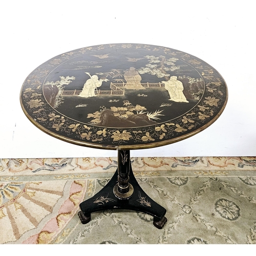 116 - Late 19thC Chinese Export Lacquered Occasional / Centre Table, the tile top featuring figures in a g... 