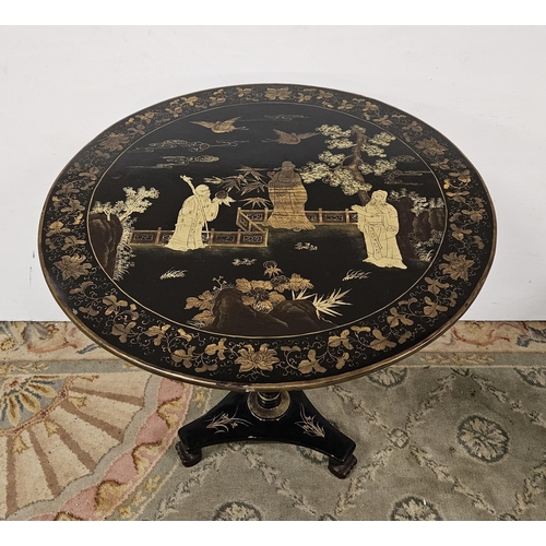 116 - Late 19thC Chinese Export Lacquered Occasional / Centre Table, the tile top featuring figures in a g... 