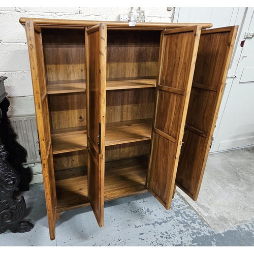 125 - Chinese Elm Cupboard, with 4 long panelled doors enclosing shelves, on raised feet, with metal door ... 