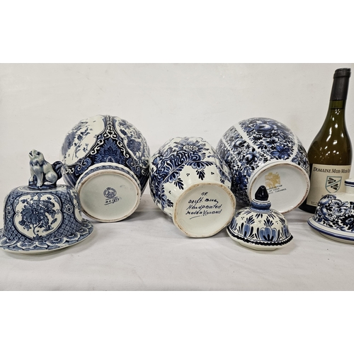 141 - 3 x under-glaze blue Vases with covering lids - 1 Delft stamped 