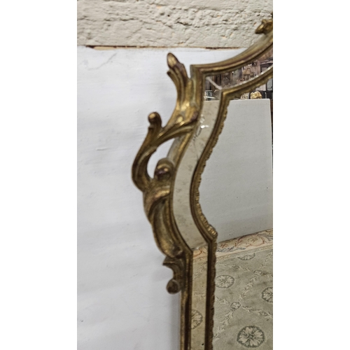 142 - French Wall Mirror, double compartment with decorative gilt borders including a carved pediment, 1mH... 