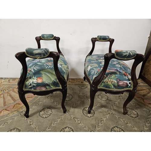 15 - Matching Pair of interesting Edwardian Window Stools, two handled, the sprung seat and arms covered ... 