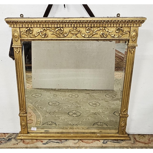 151 - 19thC  Gilt Framed Overmantle Mirror, the rectangular bevelled plate glass having a classic urn and ... 