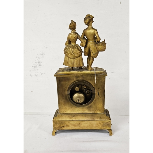 163 - French Gilt Framed Mantle Clock, a model of a period dressed couple mounted over the white dial (ins... 