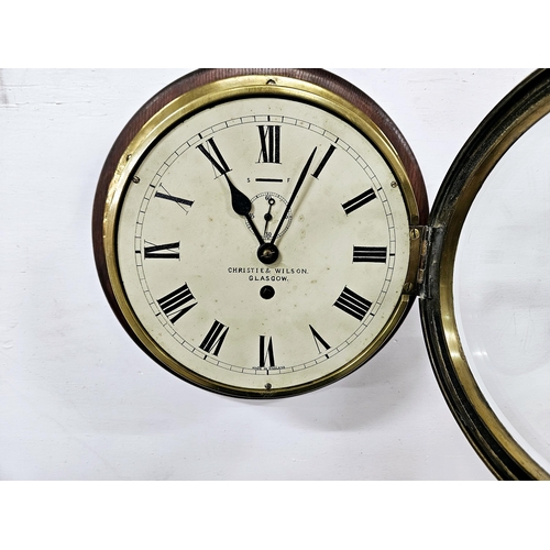 165 - Original Ships Clock, retailed by Christie & Wilson, Glasgow (mounted on a later 30cm dia circular a... 