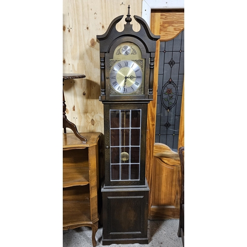 170 - 1950's Oak Cased Grandfather Clock, (PG Ford Dublin label), bevelled glass panelled door, 2mH