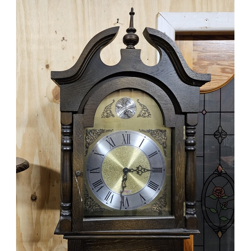 170 - 1950's Oak Cased Grandfather Clock, (PG Ford Dublin label), bevelled glass panelled door, 2mH