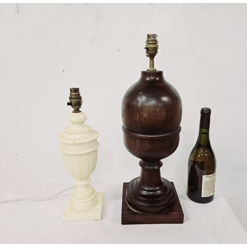 175 - 2 electric Table Lamps - 1 cream marble & 1 large turned mahogany (nut shaped), tallest 50cmH