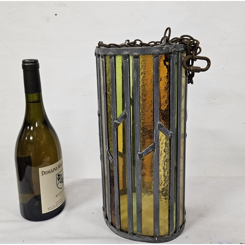 182 - Mid 20thC Ceiling Lantern, narrow circular shaped with various coloured and sized glass panels, lead... 