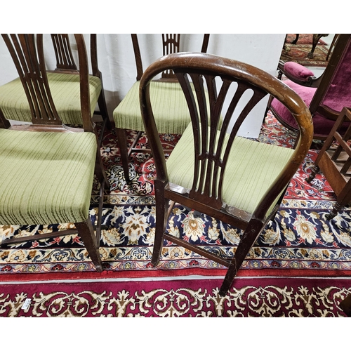 19 - Set of 4 x 19thC Dining Chairs, the hooped backs featuring splats, on tapered front legs, green seat... 