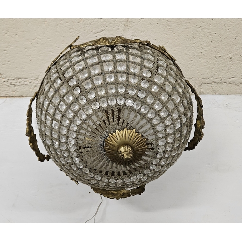 191 - French brass framed Ceiling Light, the glass beads decoratively bordered with silvered wire work, 40... 