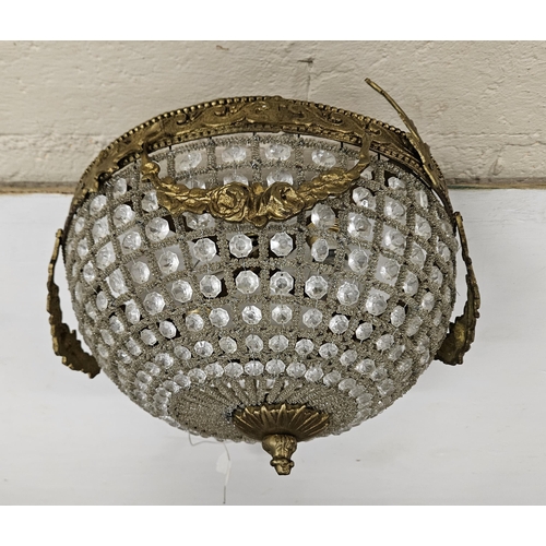 191 - French brass framed Ceiling Light, the glass beads decoratively bordered with silvered wire work, 40... 