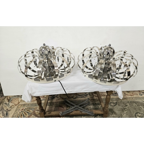 192 - Pair of contemporary glass and chrome Ceiling Lights, with looped borders, by Wofi Germany) 55cm dia... 