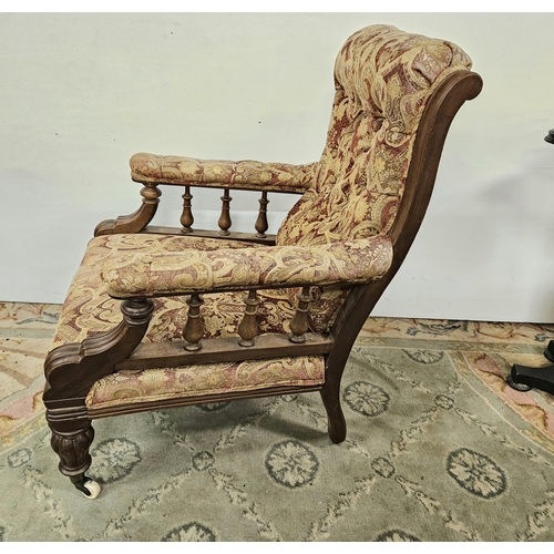 2 - Victorian Mahogany Framed Gents Armchair, with padded seat, back and arms, on turned front legs, cas... 