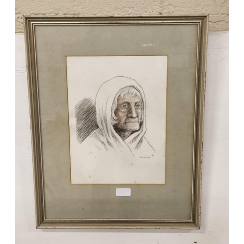 203 - CHARLES E KELLY (d.1981), Portrait of an Aged Woman, signed and framed, 55cmH x 44cmW