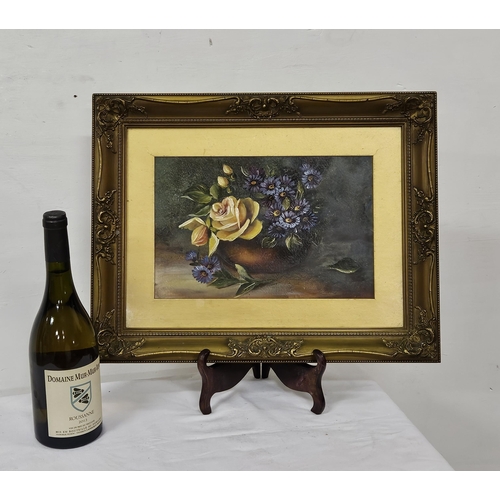 216 - Victorian Oil on Canvas, still life - Flowers, yellow and purple flowers in a decorative gold frame,... 