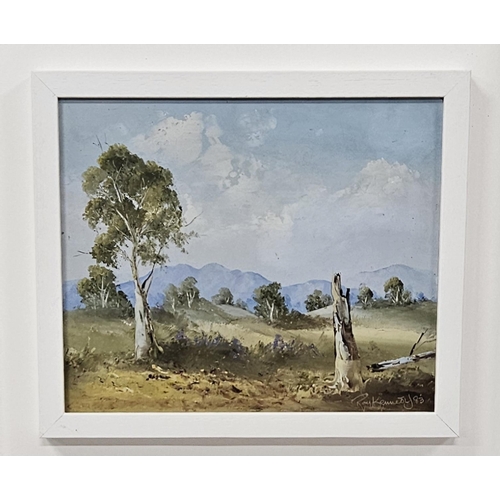 218 - Country woodland Scene, in a contemporary white frame, signed Ray Kennedy '83, 49cmH x 54cmW