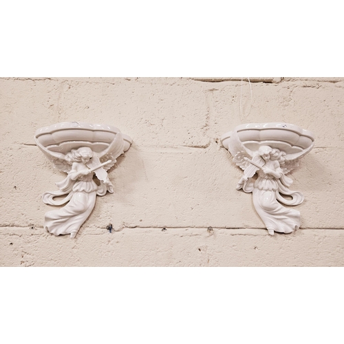 228 - Pair of white glazed porcelain Wall Sconces - figures of Angelic violin players, each 27cmH