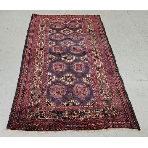 241 - Rich blue ground fine woven Vintage Afghan Balouchi Nomadic Rug, bodkara design, 2.03m x 1.16m