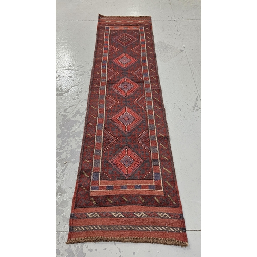 244 - Handwoven 100% full wool pile Afghan Meshkin Runner, traditional design (woven on wool kilm), 2.55mL... 