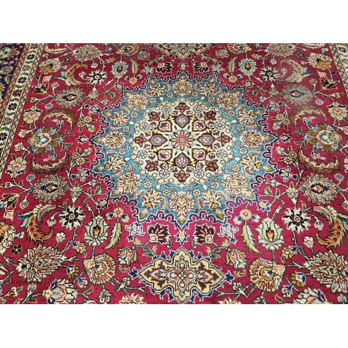 246 - Multi coloured fine handwoven Persian Tabriz Carpet, with Chavchafi traditional design, central turq... 