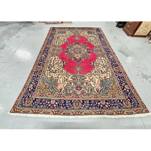 258 - Multi colour ground Persian Tabriz Carpet, central floral medallion pattern ,with hints of dark blue... 