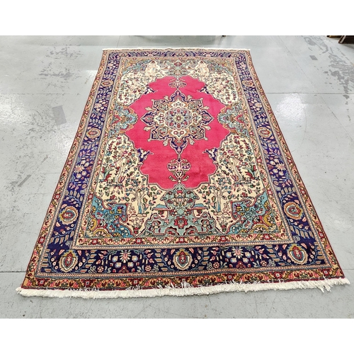 258 - Multi colour ground Persian Tabriz Carpet, central floral medallion pattern ,with hints of dark blue... 