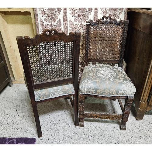 26 - Pair of bergere back Hall Chairs, carved bodies, with light green fabric padded seats (2)